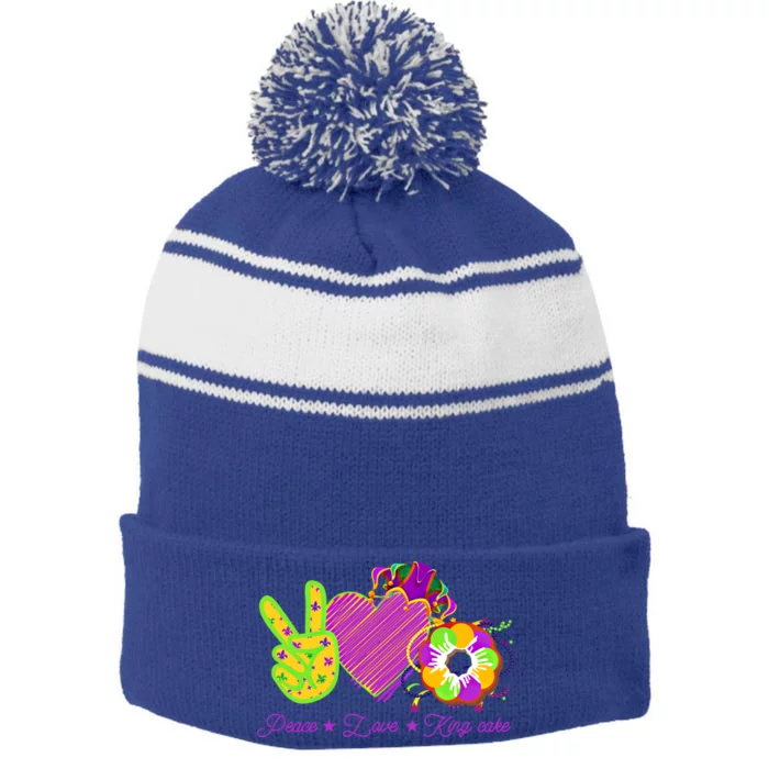 Peace Love King Cake Funny Mardi Gras Carnival Party Clothes Cute Gift Stripe Pom Pom Beanie