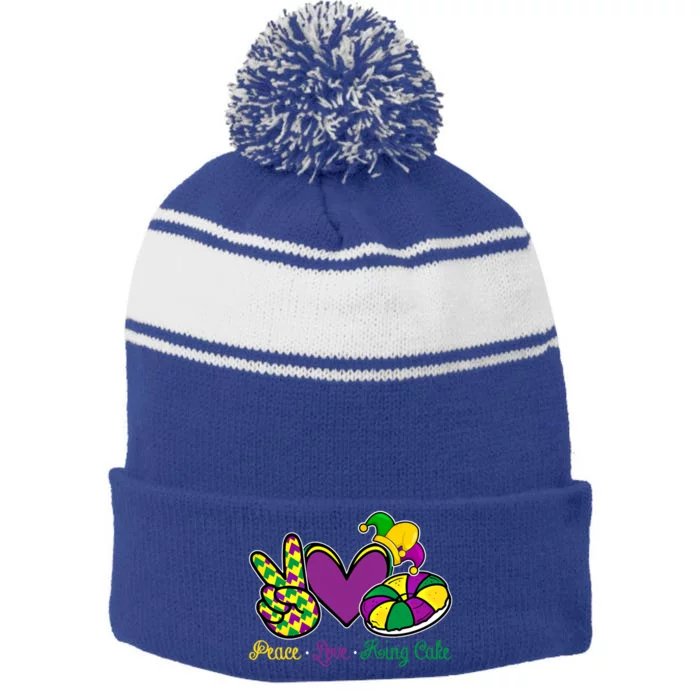 Peace Love King Cake Funny Mardi Gras Festival Carnival Gift Stripe Pom Pom Beanie