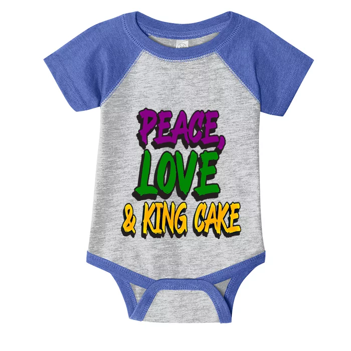 Peace Love King Cake Funny Mardi Gras Festival Party Outfit Gift Infant Baby Jersey Bodysuit