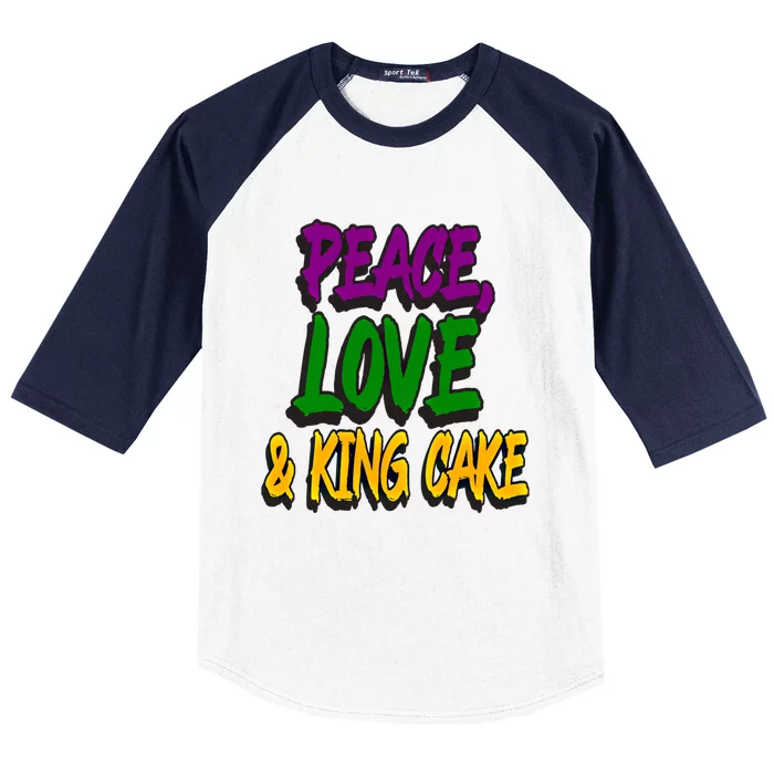 Peace Love King Cake Funny Mardi Gras Festival Party Outfit Gift Baseball Sleeve Shirt