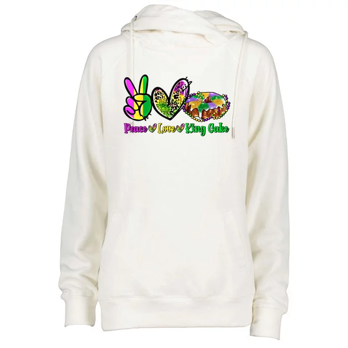 Peace Love King Cake Funny Mardi Gras Festival Party Gift Womens Funnel Neck Pullover Hood