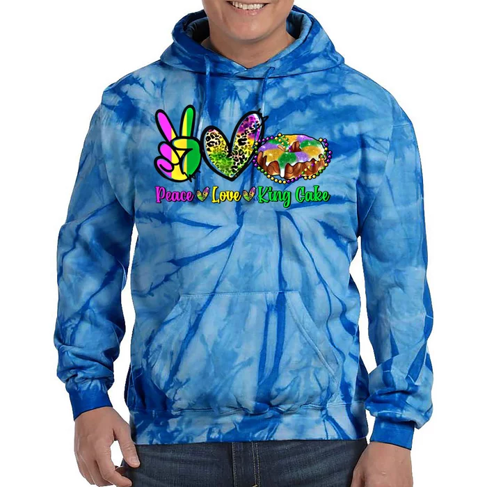 Peace Love King Cake Funny Mardi Gras Festival Party Gift Tie Dye Hoodie