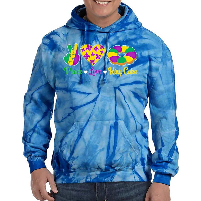 Peace Love King Cake Funny Mardi Gras Festival Party Gift Tie Dye Hoodie