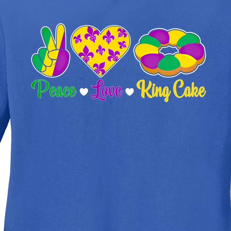 Peace Love King Cake Funny Mardi Gras Festival Party Gift Ladies Long Sleeve Shirt