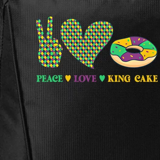 Peace Love King Cake Funny Mardi Gras King Cake Lover Gift City Backpack