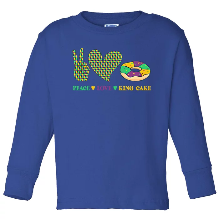 Peace Love King Cake Funny Mardi Gras King Cake Lover Gift Toddler Long Sleeve Shirt