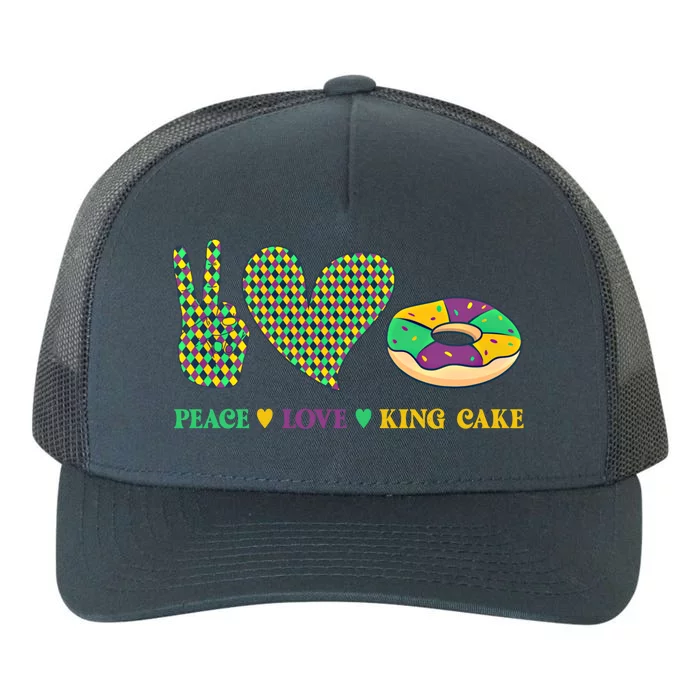 Peace Love King Cake Funny Mardi Gras King Cake Lover Gift Yupoong Adult 5-Panel Trucker Hat