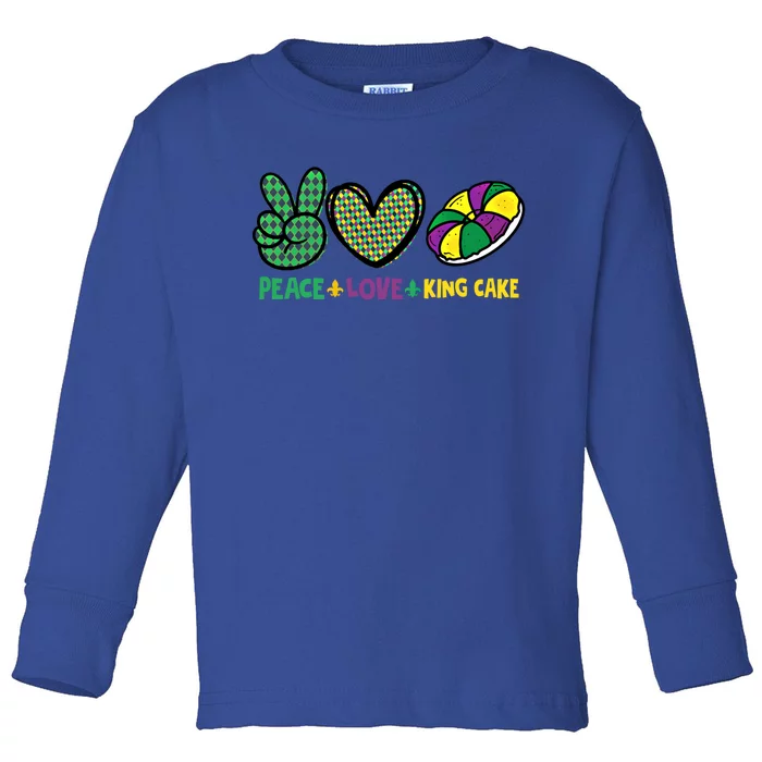 Peace Love King Cake Funny Mardi Gras King Cake Party Outfit Funny Gift Toddler Long Sleeve Shirt