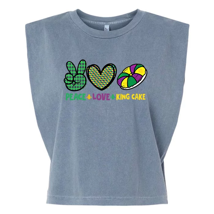 Peace Love King Cake Funny Mardi Gras King Cake Party Outfit Funny Gift Garment-Dyed Women's Muscle Tee