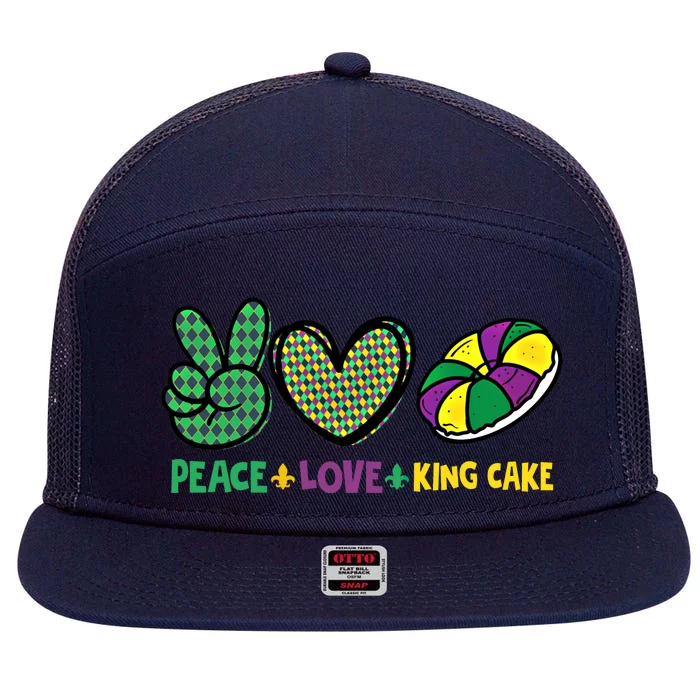 Peace Love King Cake Funny Mardi Gras King Cake Party Outfit Funny Gift 7 Panel Mesh Trucker Snapback Hat