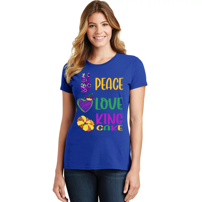 Peace Love King Cake Funny Mardi Gras New Orleans 2022 Funny Gift Women's T-Shirt