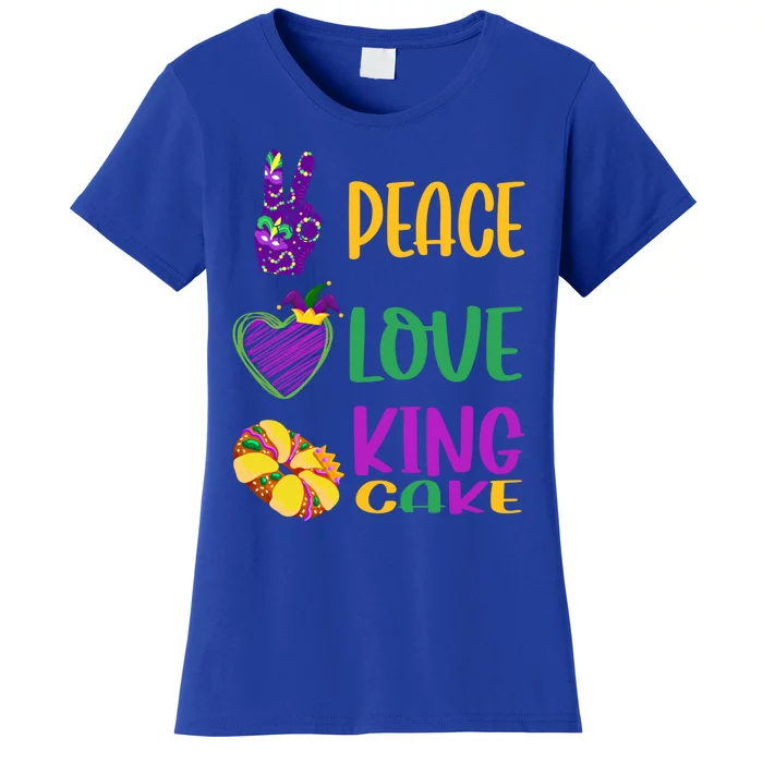 Peace Love King Cake Funny Mardi Gras New Orleans 2022 Funny Gift Women's T-Shirt