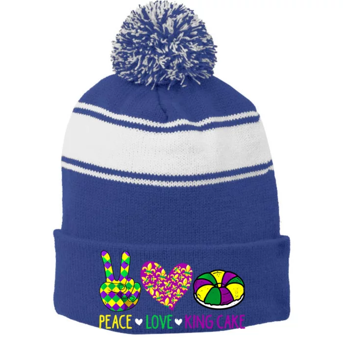 Peace Love King Cake Funny Mardi Gras New Orleans Parade Meaningful Gift Stripe Pom Pom Beanie