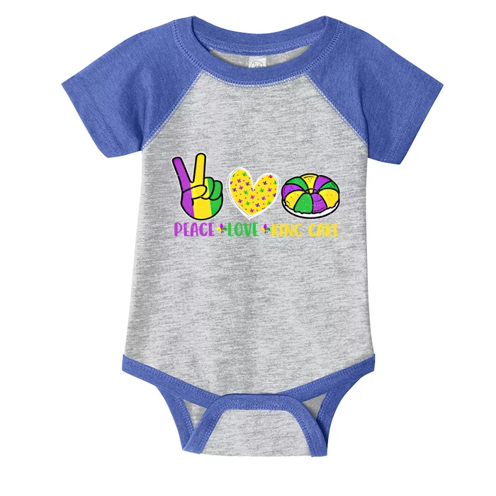 Peace Love King Cake Funny Mardi Gras Parade Carnival Funny Gift Infant Baby Jersey Bodysuit