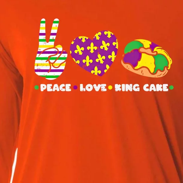 Peace Love King Cake Funny Mardi Gras Party Carnival Gift Funny Gift Cooling Performance Long Sleeve Crew