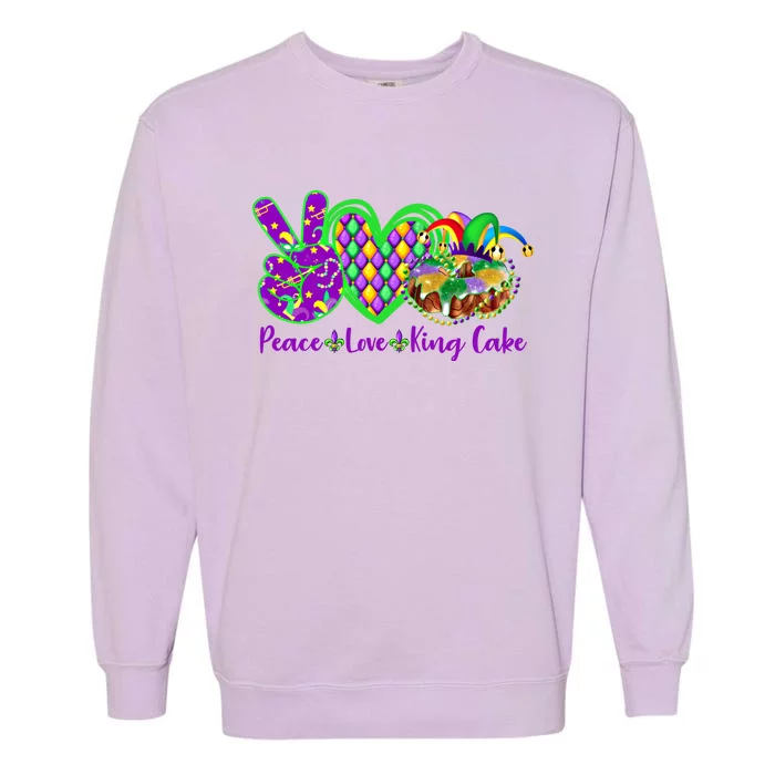 Peace Love King Cake Funny Mardi Gras Party Carnival Funny Gift Garment-Dyed Sweatshirt