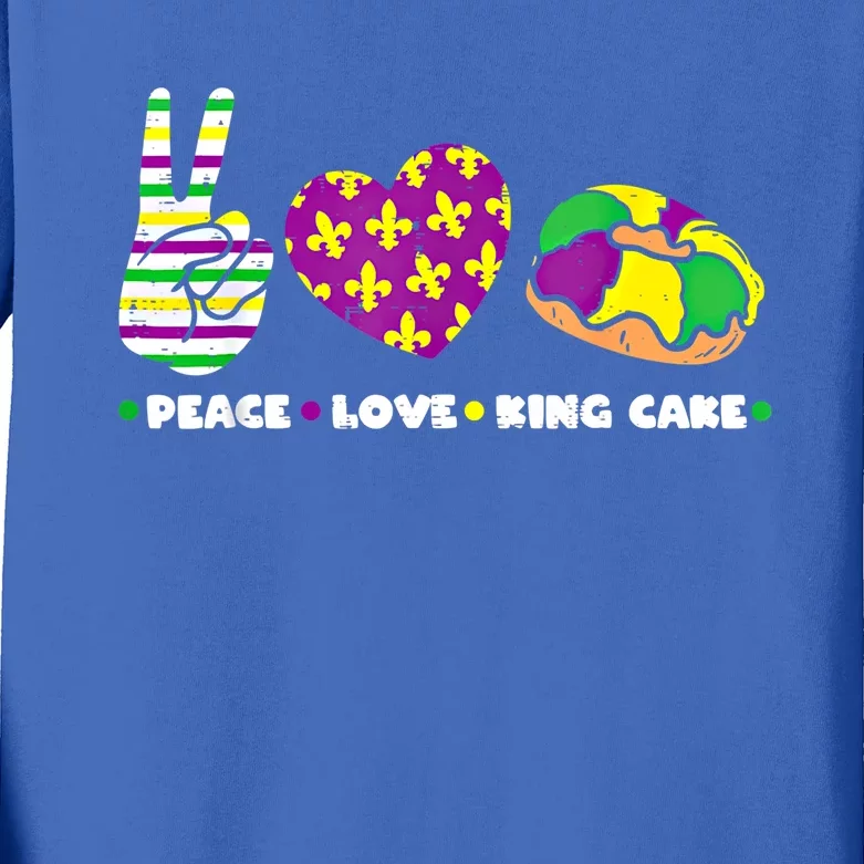 Peace Love King Cake Funny Mardi Gras Party Carnival Great Gift Kids Long Sleeve Shirt