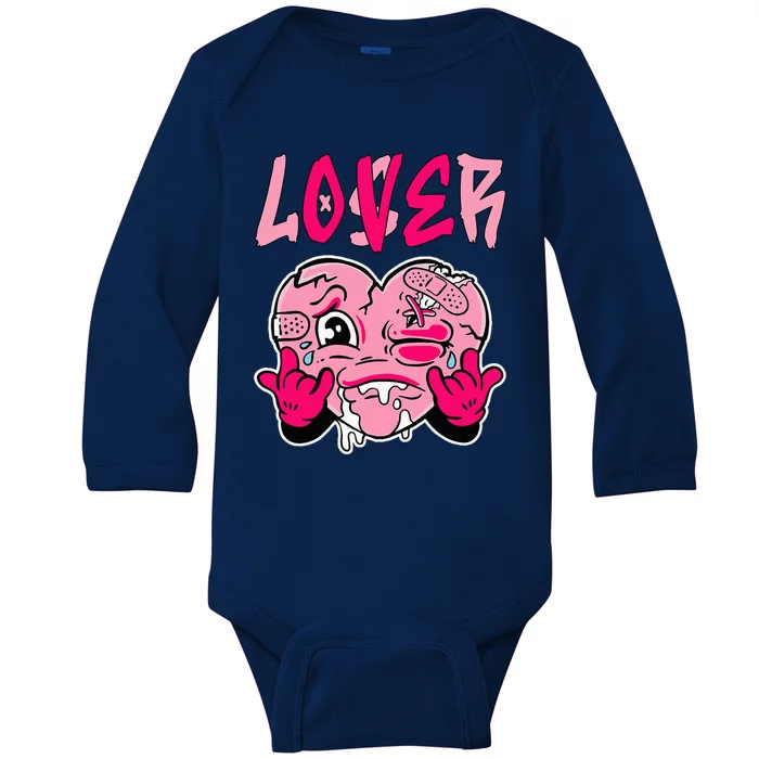 Pink Loser Lover Pink Drip Heart Matching Outfit Baby Long Sleeve Bodysuit