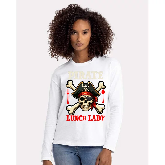 Pirate Lunch Lady Costume Skull Horror Pirate Funny Job Team Womens Cotton Relaxed Long Sleeve T-Shirt