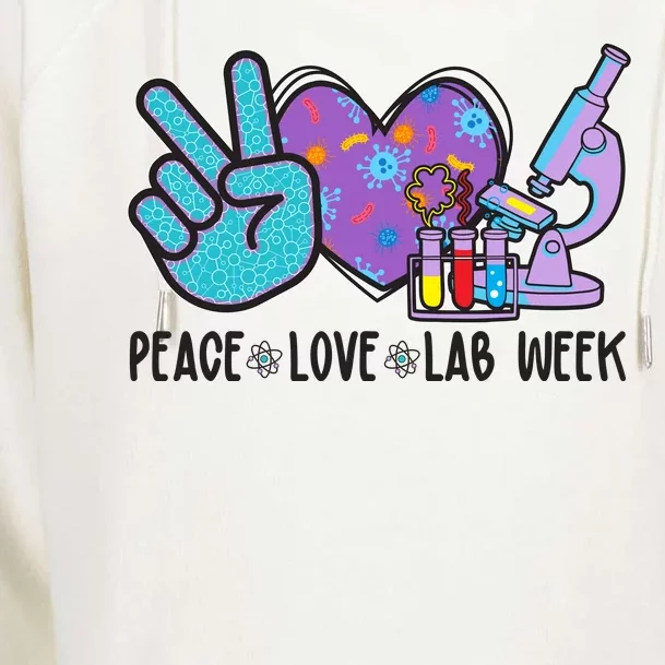 Peace Love Lab Week Science Fan Womens Funnel Neck Pullover Hood