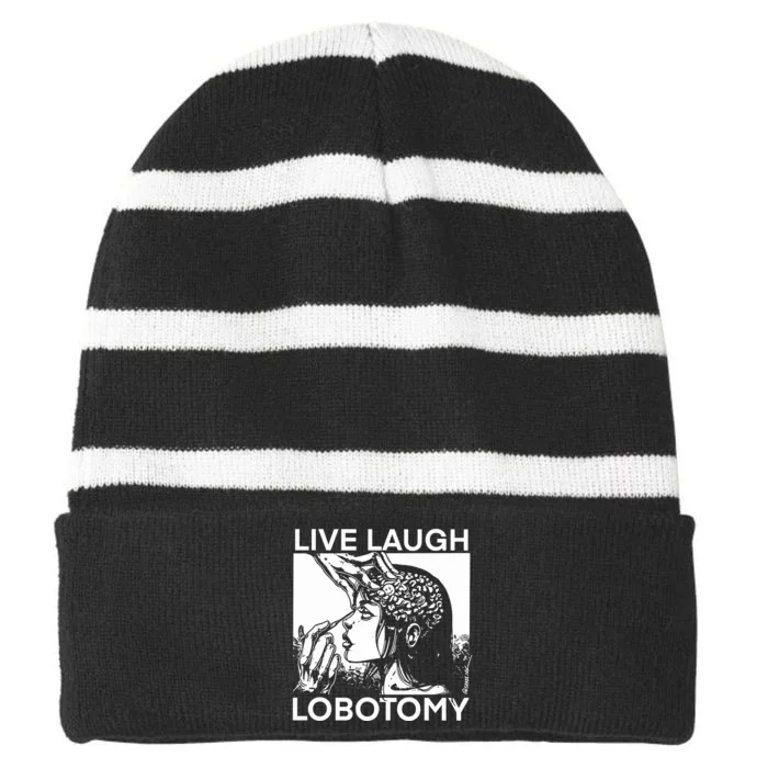 Punkwithacamera Live Laugh Lobotomy Spade Ink Striped Beanie with Solid Band