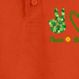 Peace Love Lucky Shamrock Clover Green St Patricks Day Funny Gift Great Gift Dry Zone Grid Performance Polo