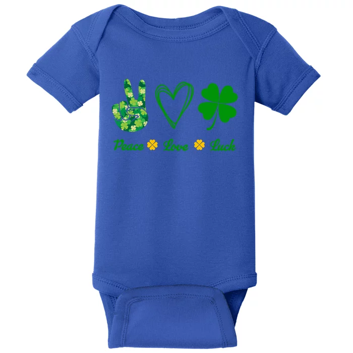 Peace Love Lucky Shamrock Clover Green St Patricks Day Funny Gift Great Gift Baby Bodysuit