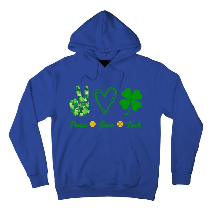 Peace Love Lucky Shamrock Clover Green St Patricks Day Funny Gift Great Gift Tall Hoodie