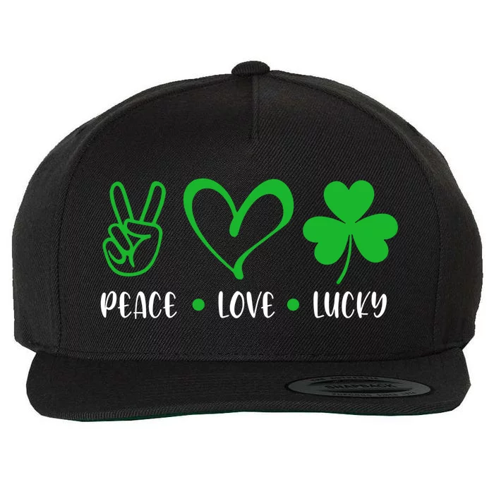 Peace Love Lucky Meaningful Gift Funny St Patrick's Day Shamrock Irish Gift Wool Snapback Cap