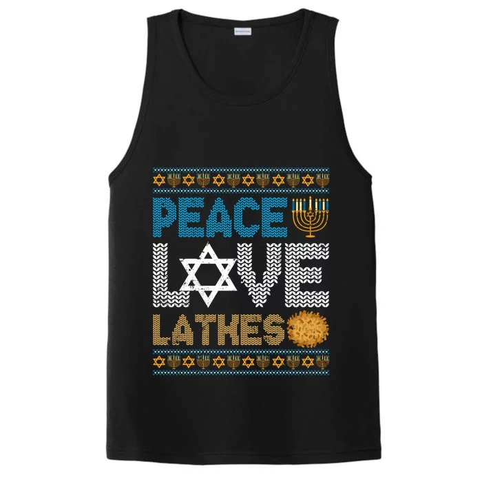 Peace Love Latkes Funny Hanukkah Chanukah Jewish Funny Gifts Performance Tank