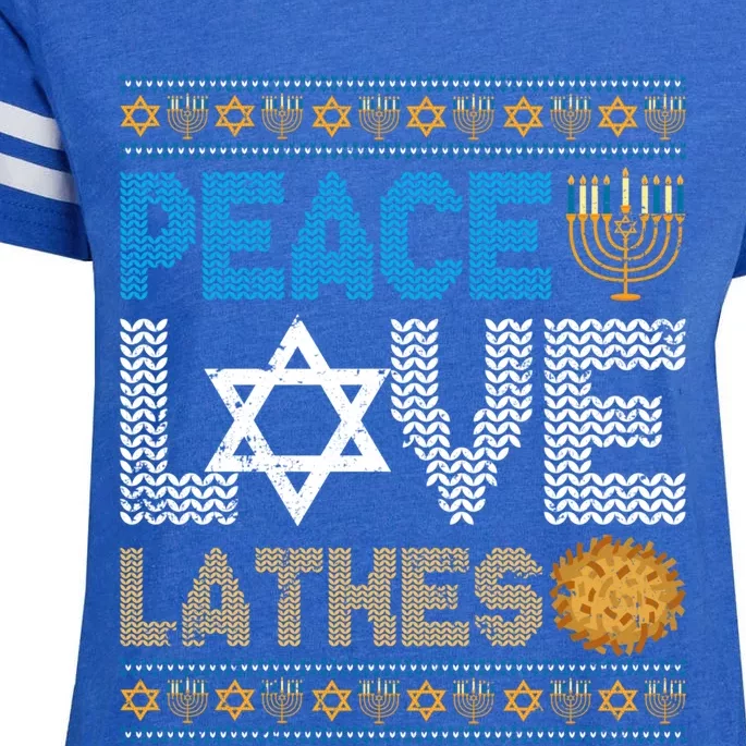 Peace Love Latkes Funny Hanukkah Chanukah Jewish Funny Gifts Enza Ladies Jersey Football T-Shirt