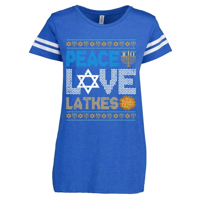 Peace Love Latkes Funny Hanukkah Chanukah Jewish Funny Gifts Enza Ladies Jersey Football T-Shirt