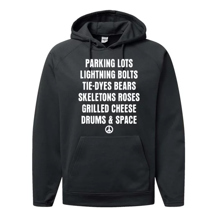 Parking Lots Lightning Bolts Tiedyes Bears Skeletons Roses Grilled Cheese Drums Performance Fleece Hoodie