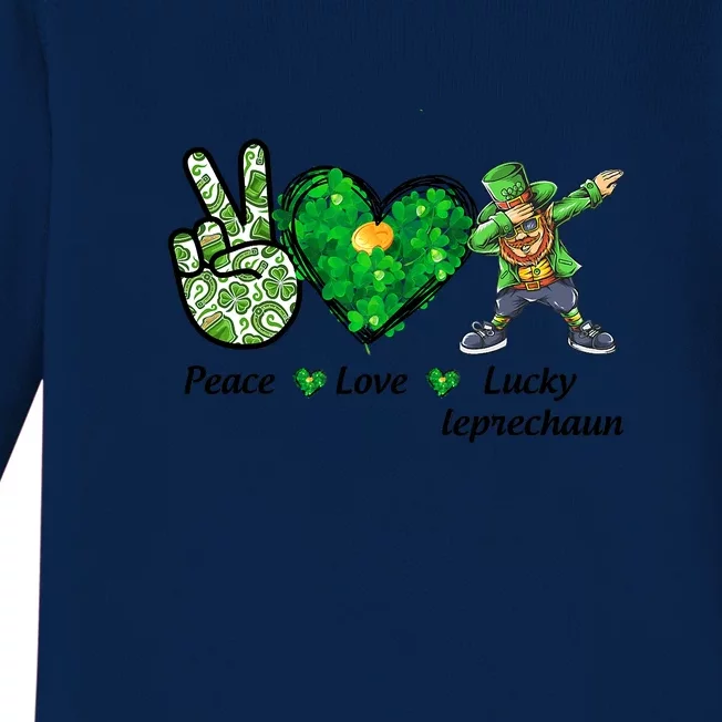 Peace Love Lucky Leprechaun Hippie St Patricks Day Baby Long Sleeve Bodysuit