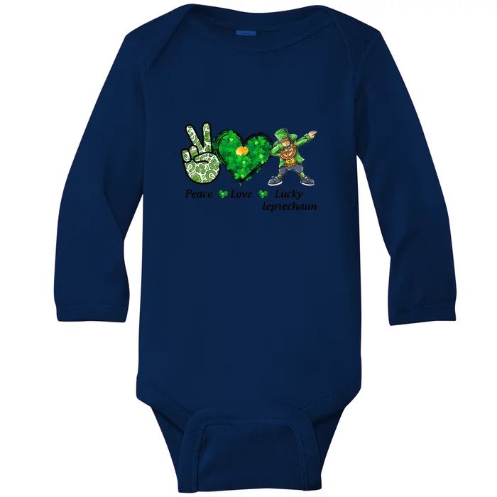 Peace Love Lucky Leprechaun Hippie St Patricks Day Baby Long Sleeve Bodysuit