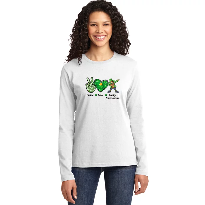 Peace Love Lucky Leprechaun Hippie St Patricks Day Ladies Long Sleeve Shirt