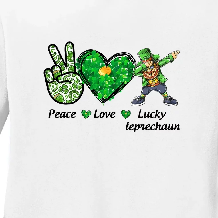 Peace Love Lucky Leprechaun Hippie St Patricks Day Ladies Long Sleeve Shirt