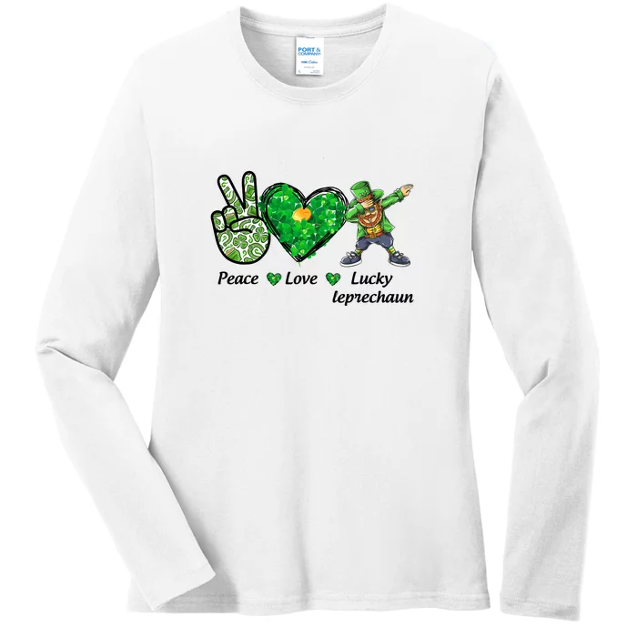 Peace Love Lucky Leprechaun Hippie St Patricks Day Ladies Long Sleeve Shirt