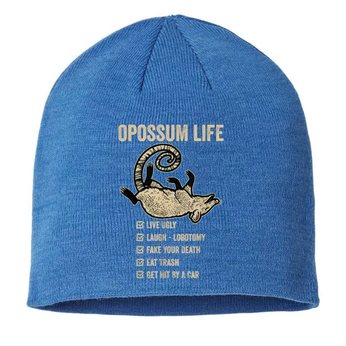 Possum Life, Live Ugly Fake Your Death Retro Funny Opossum 8 1/2in Sustainable Knit Beanie