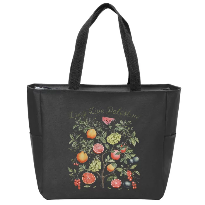 Palestine Long Live Fruits Of Palestine Olive Tree Vintage Zip Tote Bag