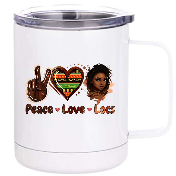 Peace Love Locs Black Women Melanin Dreadlocks Afro Hair Front & Back 12oz Stainless Steel Tumbler Cup