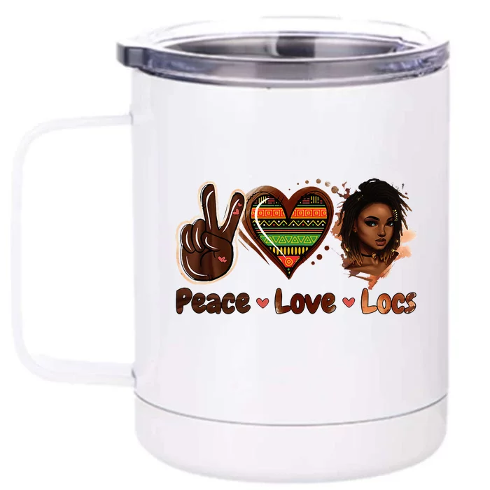 Peace Love Locs Black Women Melanin Dreadlocks Afro Hair Front & Back 12oz Stainless Steel Tumbler Cup