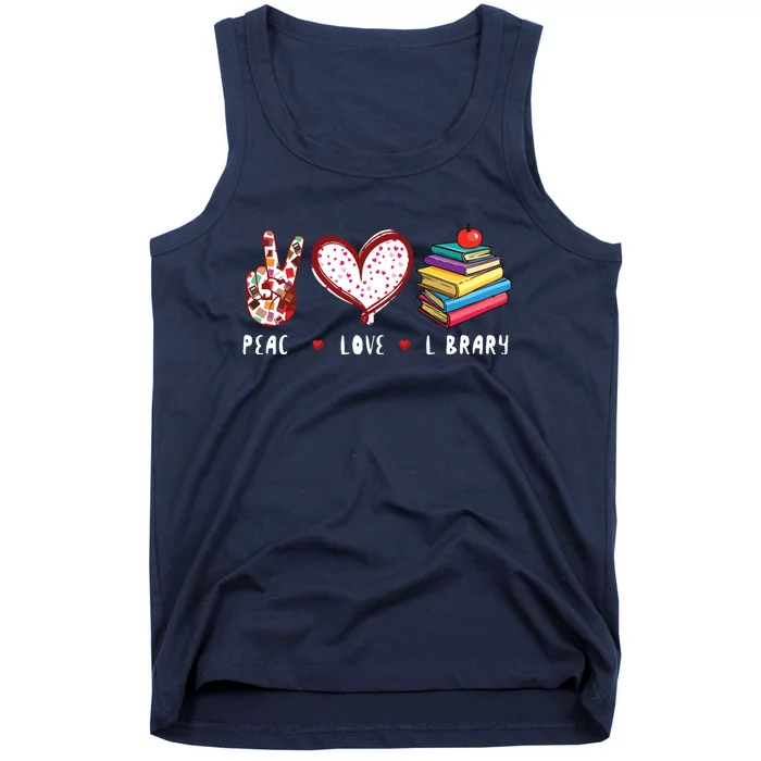 Peace Love Library Librarian Books Reading Gifts Men Women Tank Top