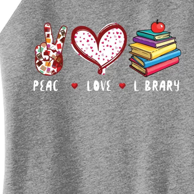 Peace Love Library Librarian Books Reading Gifts Men Women Women’s Perfect Tri Rocker Tank