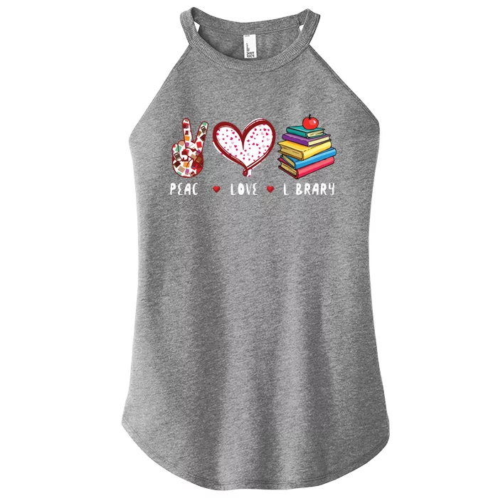 Peace Love Library Librarian Books Reading Gifts Men Women Women’s Perfect Tri Rocker Tank