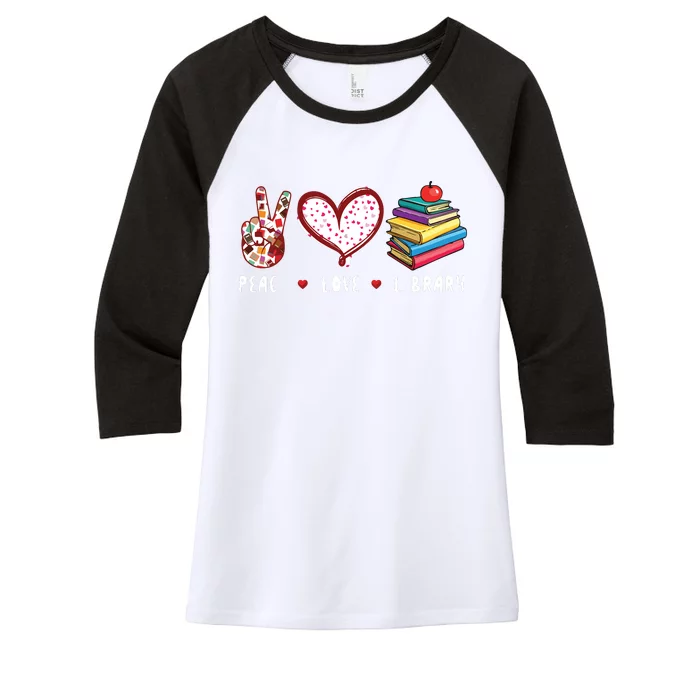 Peace Love Library Librarian Books Reading Gifts Men Women Women's Tri-Blend 3/4-Sleeve Raglan Shirt