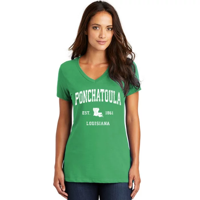 Ponchatoula Louisiana La Vintage Athletic Women's V-Neck T-Shirt