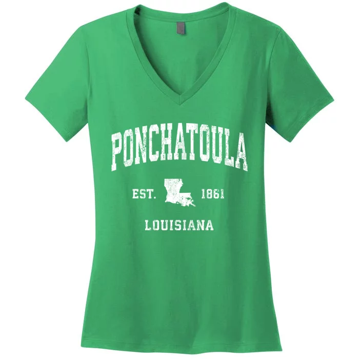 Ponchatoula Louisiana La Vintage Athletic Women's V-Neck T-Shirt