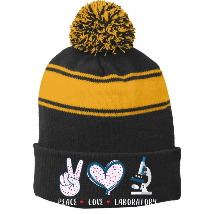 Peace Love Laboratory Lab Research Gifts Stripe Pom Pom Beanie