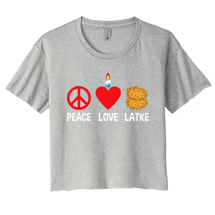 Peace Love Latke Menorah Lakes Happy Hanukkah Women's Crop Top Tee